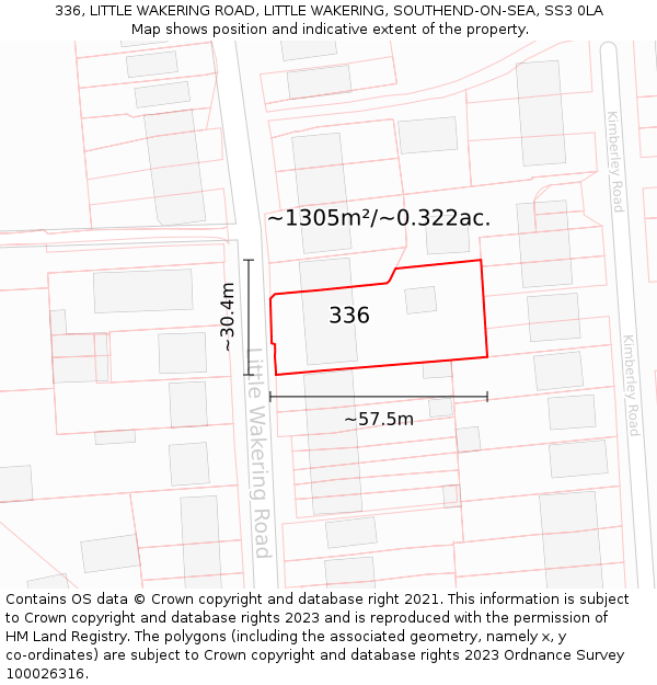 336, LITTLE WAKERING ROAD, LITTLE WAKERING, SOUTHEND-ON-SEA, SS3 0LA: Plot and title map