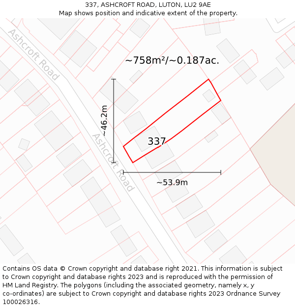 337, ASHCROFT ROAD, LUTON, LU2 9AE: Plot and title map