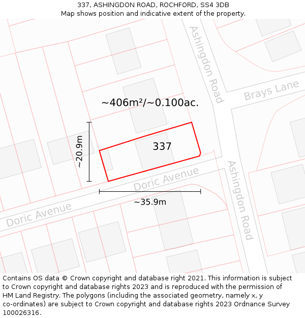 337, ASHINGDON ROAD, ROCHFORD, SS4 3DB: Plot and title map