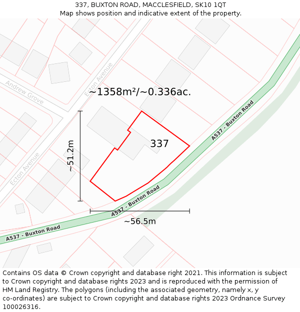 337, BUXTON ROAD, MACCLESFIELD, SK10 1QT: Plot and title map