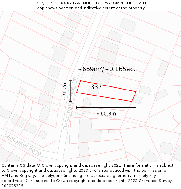 337, DESBOROUGH AVENUE, HIGH WYCOMBE, HP11 2TH: Plot and title map