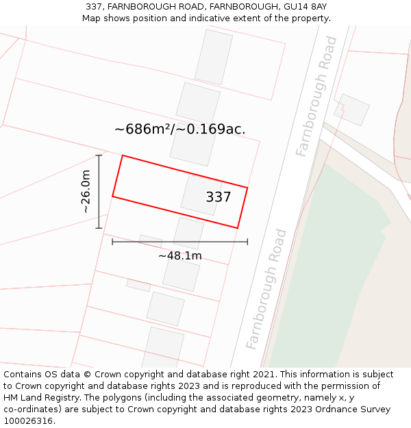 337, FARNBOROUGH ROAD, FARNBOROUGH, GU14 8AY: Plot and title map