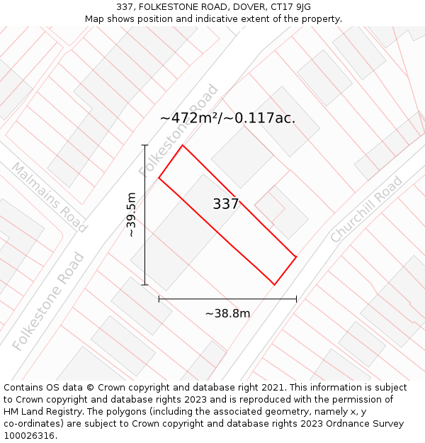 337, FOLKESTONE ROAD, DOVER, CT17 9JG: Plot and title map