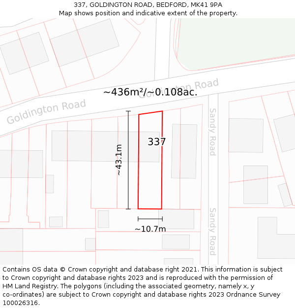 337, GOLDINGTON ROAD, BEDFORD, MK41 9PA: Plot and title map