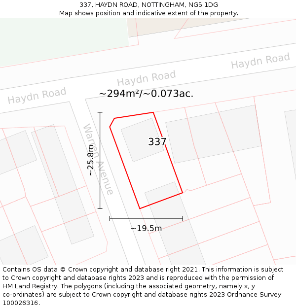 337, HAYDN ROAD, NOTTINGHAM, NG5 1DG: Plot and title map