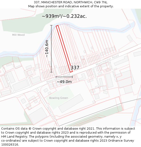 337, MANCHESTER ROAD, NORTHWICH, CW9 7NL: Plot and title map