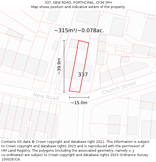 337, NEW ROAD, PORTHCAWL, CF36 5PH: Plot and title map