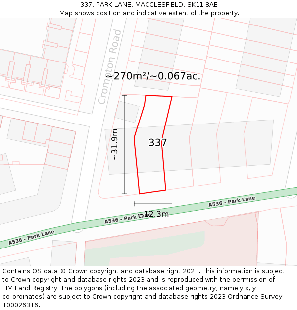 337, PARK LANE, MACCLESFIELD, SK11 8AE: Plot and title map