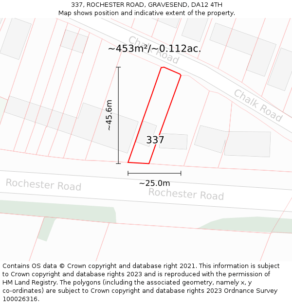 337, ROCHESTER ROAD, GRAVESEND, DA12 4TH: Plot and title map