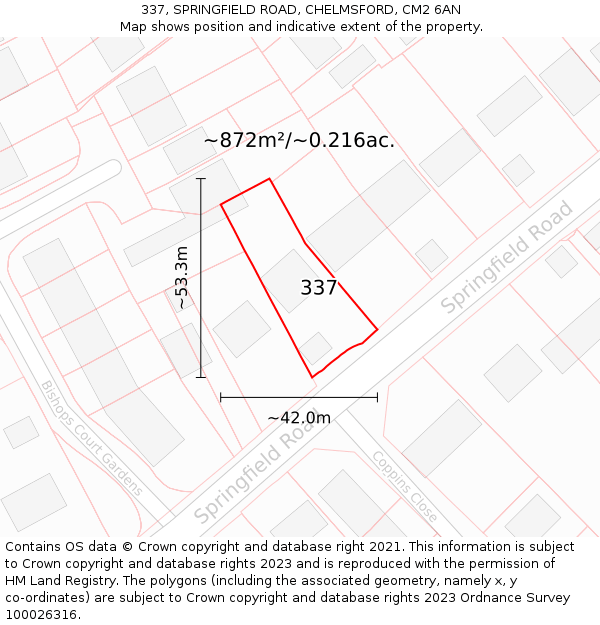 337, SPRINGFIELD ROAD, CHELMSFORD, CM2 6AN: Plot and title map