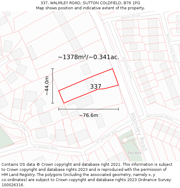 337, WALMLEY ROAD, SUTTON COLDFIELD, B76 1PG: Plot and title map