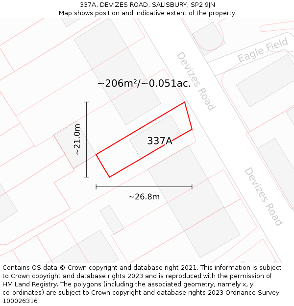 337A, DEVIZES ROAD, SALISBURY, SP2 9JN: Plot and title map