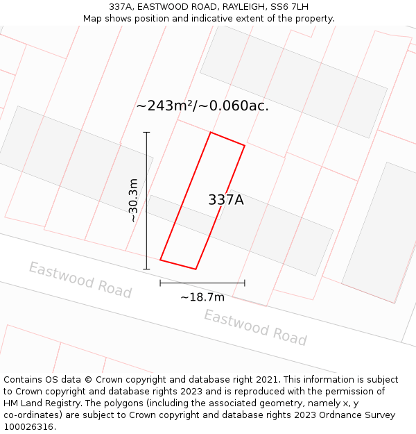 337A, EASTWOOD ROAD, RAYLEIGH, SS6 7LH: Plot and title map
