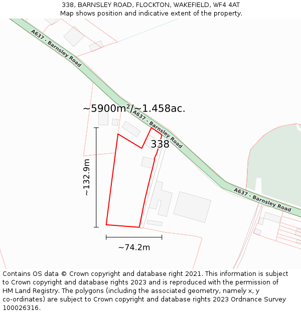 338, BARNSLEY ROAD, FLOCKTON, WAKEFIELD, WF4 4AT: Plot and title map