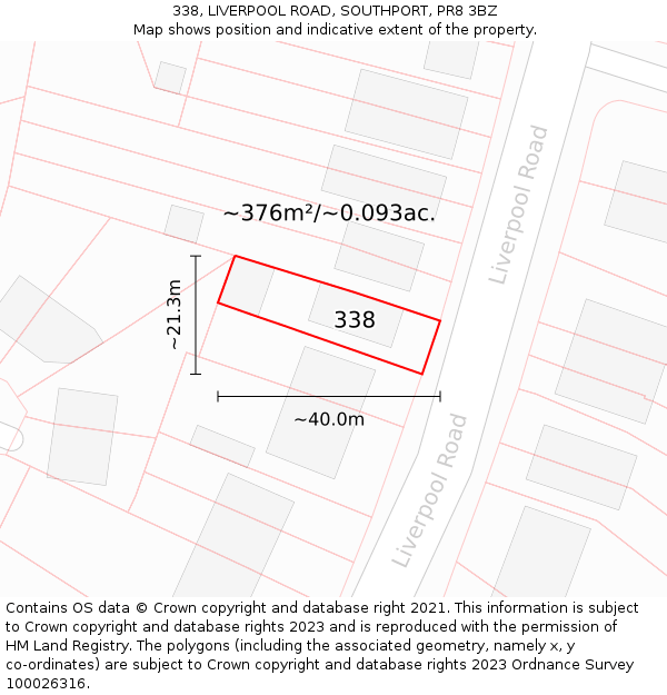 338, LIVERPOOL ROAD, SOUTHPORT, PR8 3BZ: Plot and title map