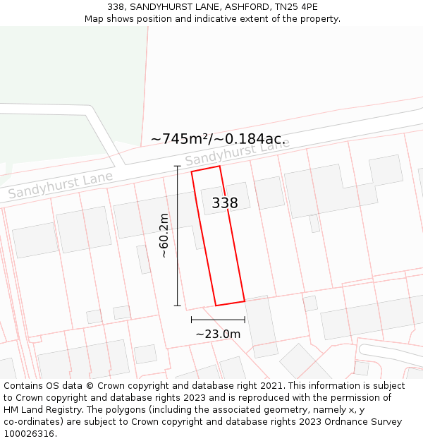 338, SANDYHURST LANE, ASHFORD, TN25 4PE: Plot and title map