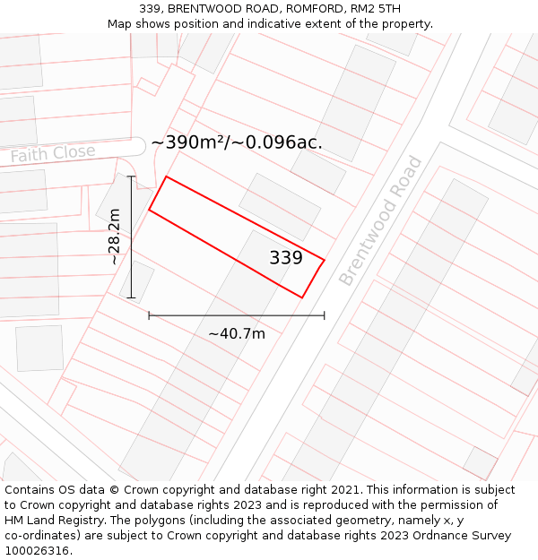 339, BRENTWOOD ROAD, ROMFORD, RM2 5TH: Plot and title map