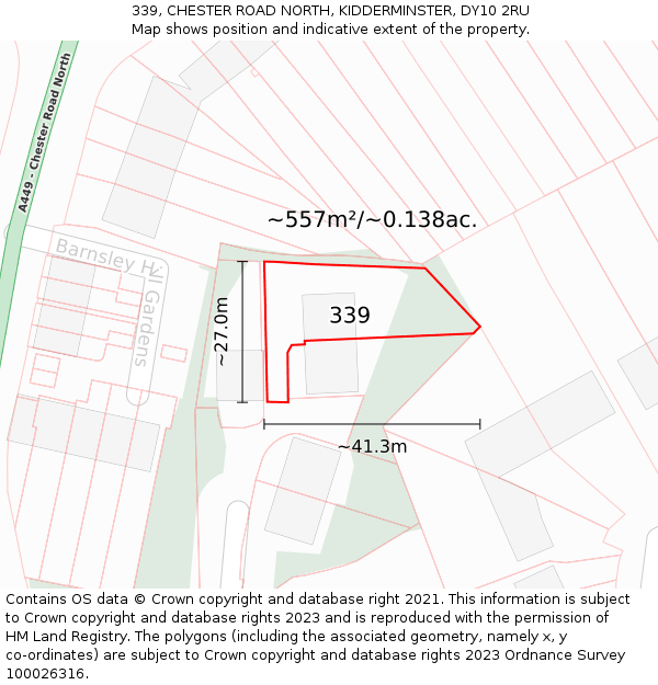 339, CHESTER ROAD NORTH, KIDDERMINSTER, DY10 2RU: Plot and title map