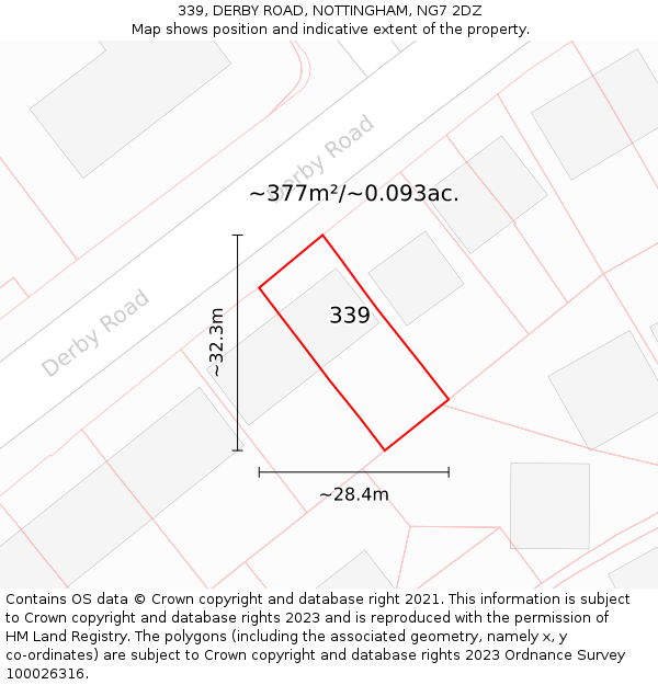 339, DERBY ROAD, NOTTINGHAM, NG7 2DZ: Plot and title map