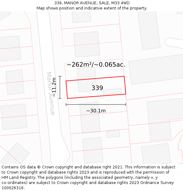 339, MANOR AVENUE, SALE, M33 4WD: Plot and title map