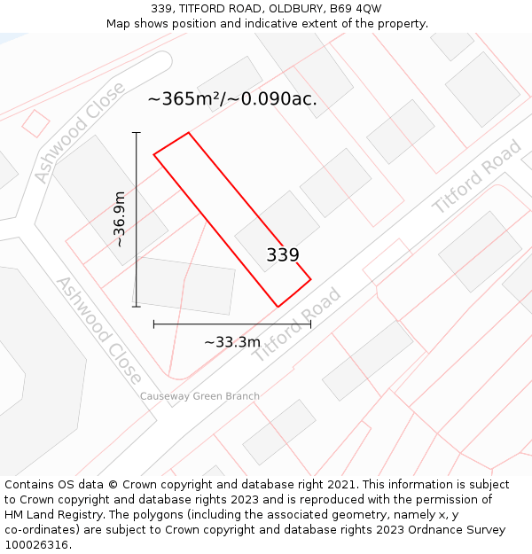 339, TITFORD ROAD, OLDBURY, B69 4QW: Plot and title map