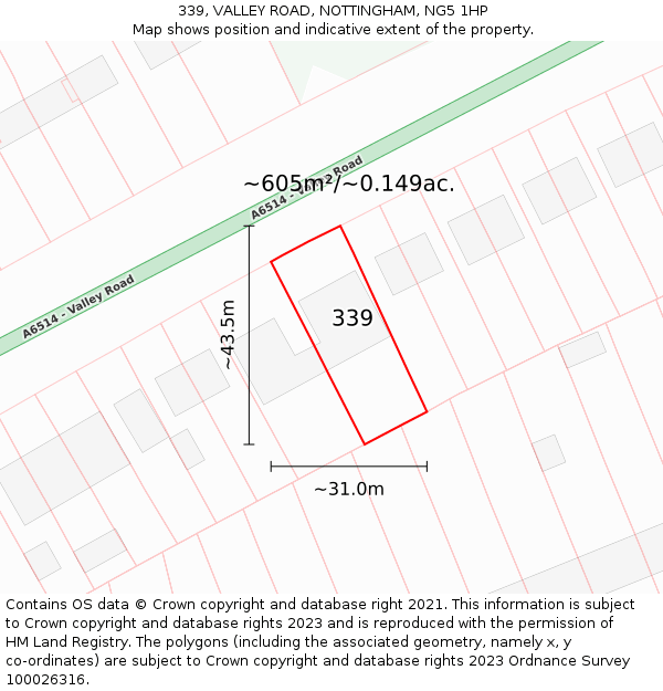 339, VALLEY ROAD, NOTTINGHAM, NG5 1HP: Plot and title map