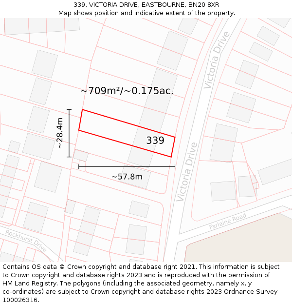 339, VICTORIA DRIVE, EASTBOURNE, BN20 8XR: Plot and title map