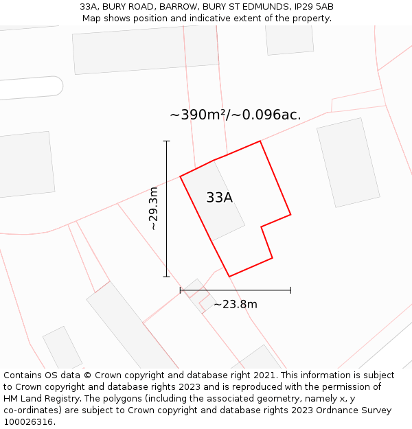 33A, BURY ROAD, BARROW, BURY ST EDMUNDS, IP29 5AB: Plot and title map