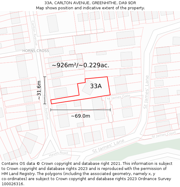 33A, CARLTON AVENUE, GREENHITHE, DA9 9DR: Plot and title map