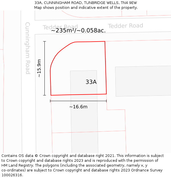 33A, CUNNINGHAM ROAD, TUNBRIDGE WELLS, TN4 9EW: Plot and title map