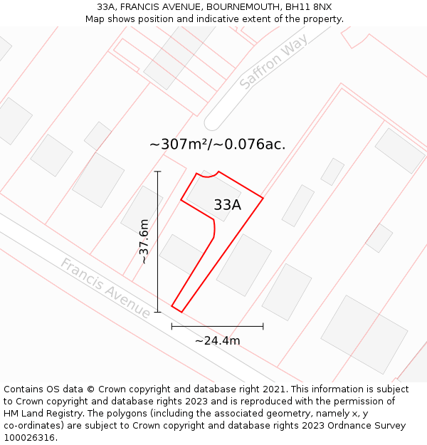 33A, FRANCIS AVENUE, BOURNEMOUTH, BH11 8NX: Plot and title map