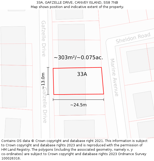 33A, GAFZELLE DRIVE, CANVEY ISLAND, SS8 7NB: Plot and title map