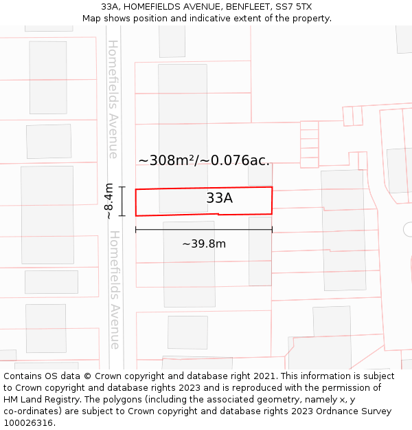 33A, HOMEFIELDS AVENUE, BENFLEET, SS7 5TX: Plot and title map