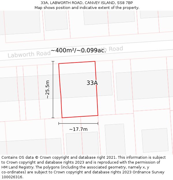 33A, LABWORTH ROAD, CANVEY ISLAND, SS8 7BP: Plot and title map