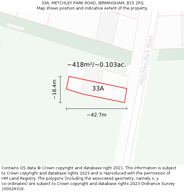 33A, METCHLEY PARK ROAD, BIRMINGHAM, B15 2PQ: Plot and title map