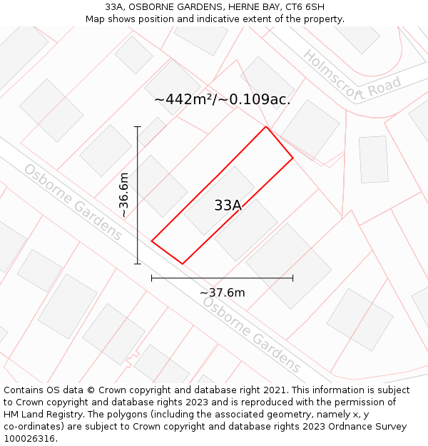 33A, OSBORNE GARDENS, HERNE BAY, CT6 6SH: Plot and title map