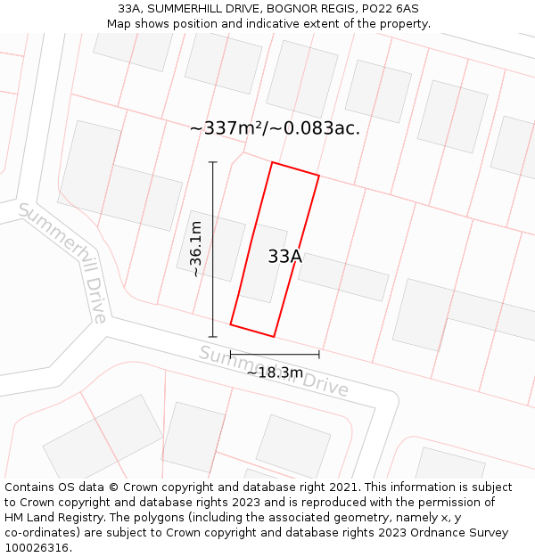 33A, SUMMERHILL DRIVE, BOGNOR REGIS, PO22 6AS: Plot and title map