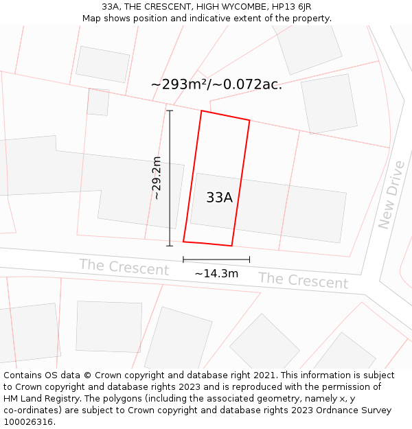 33A, THE CRESCENT, HIGH WYCOMBE, HP13 6JR: Plot and title map