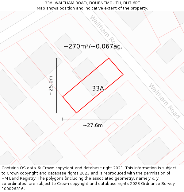33A, WALTHAM ROAD, BOURNEMOUTH, BH7 6PE: Plot and title map