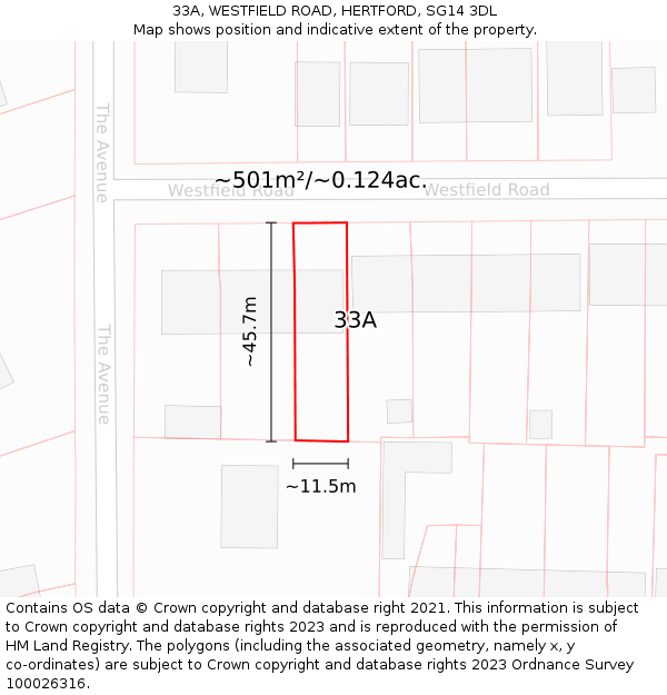 33A, WESTFIELD ROAD, HERTFORD, SG14 3DL: Plot and title map