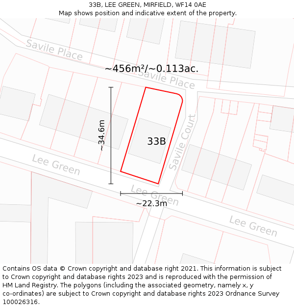 33B, LEE GREEN, MIRFIELD, WF14 0AE: Plot and title map