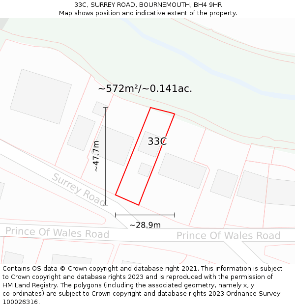 33C, SURREY ROAD, BOURNEMOUTH, BH4 9HR: Plot and title map