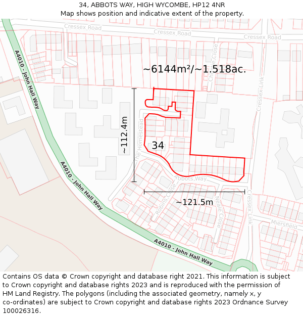 34, ABBOTS WAY, HIGH WYCOMBE, HP12 4NR: Plot and title map