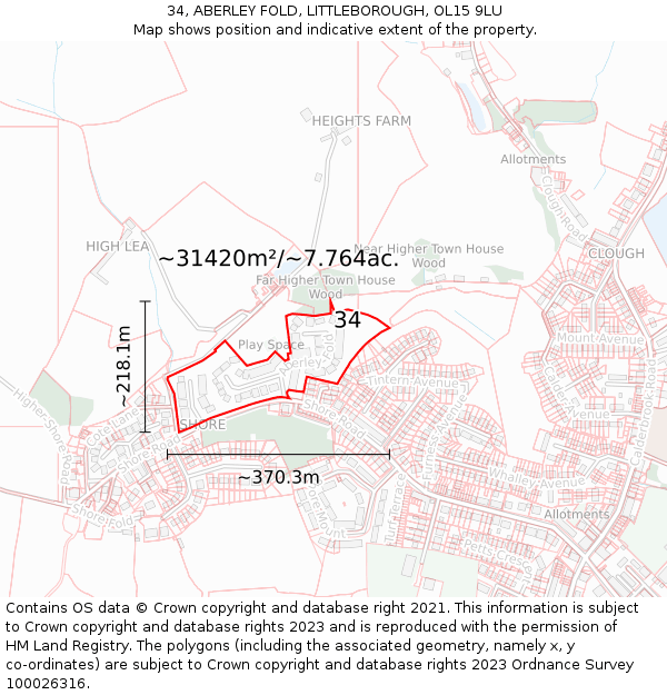 34, ABERLEY FOLD, LITTLEBOROUGH, OL15 9LU: Plot and title map