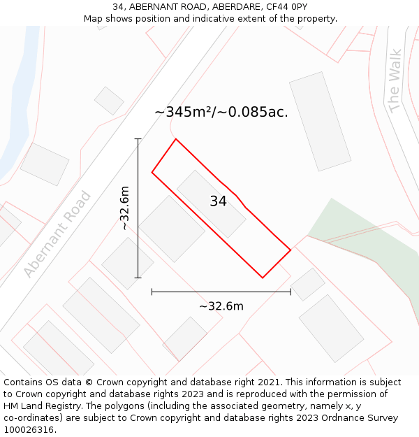 34, ABERNANT ROAD, ABERDARE, CF44 0PY: Plot and title map