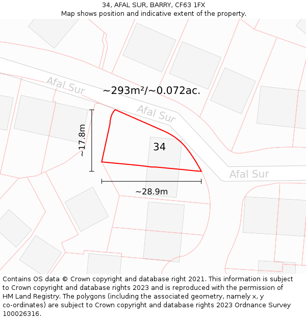 34, AFAL SUR, BARRY, CF63 1FX: Plot and title map