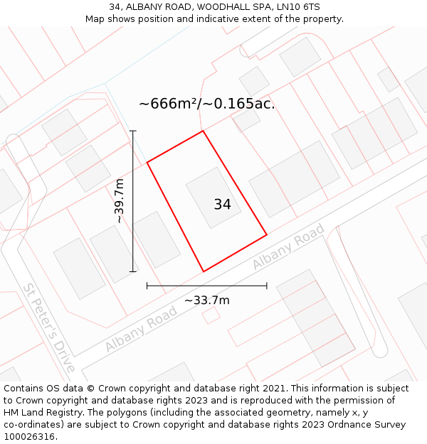 34, ALBANY ROAD, WOODHALL SPA, LN10 6TS: Plot and title map