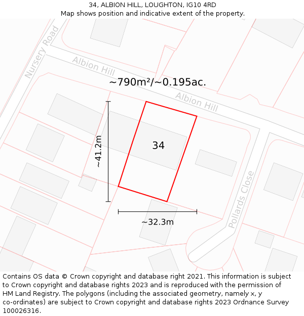 34, ALBION HILL, LOUGHTON, IG10 4RD: Plot and title map