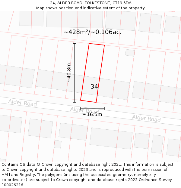 34, ALDER ROAD, FOLKESTONE, CT19 5DA: Plot and title map