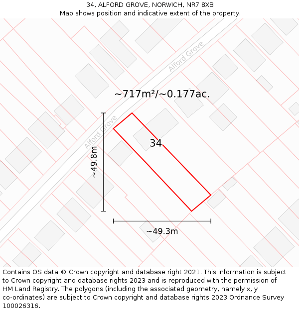 34, ALFORD GROVE, NORWICH, NR7 8XB: Plot and title map